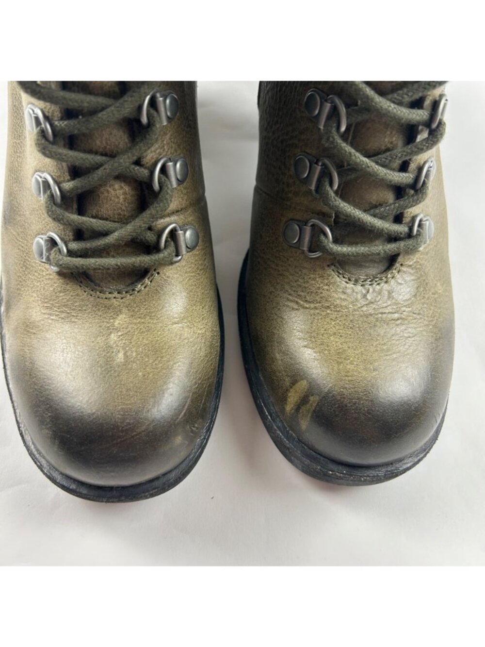 Kork Ease Distressed Olive Leather Lace Up Chunky Heel Ankle Boot 6M - Picture 7 of 8